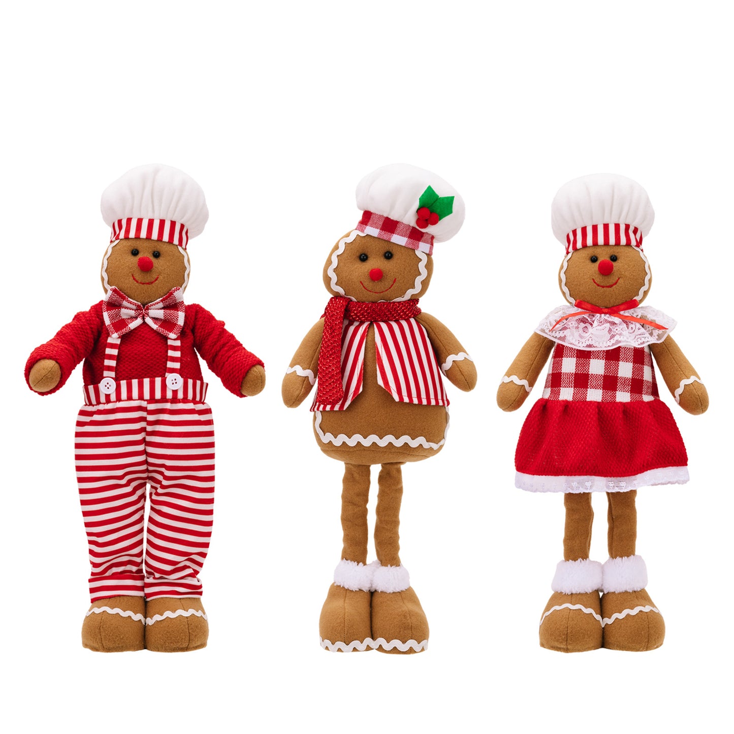 Striped Overalls Ginger Man Ornaments Red White Plaid Chef Hat Telescope Gingerbread Man Doll Gifts Home Window Decoration