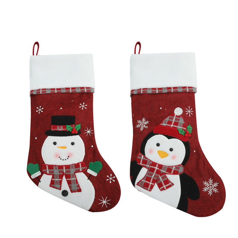 Embroider Christmas Stocking Xmas Tree Fireplace Hanging Ornaments Large Gift Bag Wreath Door Decorations