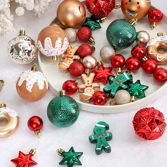 42Pack Christmas Ball Set Painting Gingerbread Baubles Xmas Tree Pendants Red Green Gold Hanging Ornaments Holiday Party Home Decor