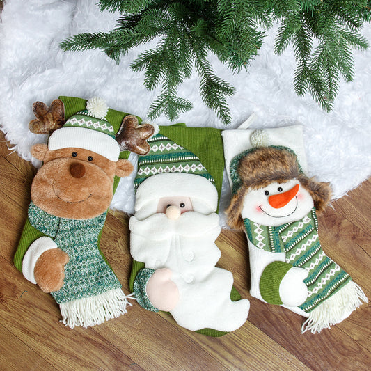 Christmas Decorations Candy Bag Green Knitted Christmas Stockings Gift Bag