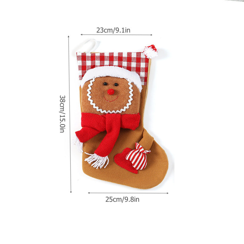 Christmas Stocking Gingerman Gift Bag Red White Plaid Gingerbread Man Candy Bag Strip Hanging Ornaments Xmas Tree Pendants Decorations Home Holiday Party Decor