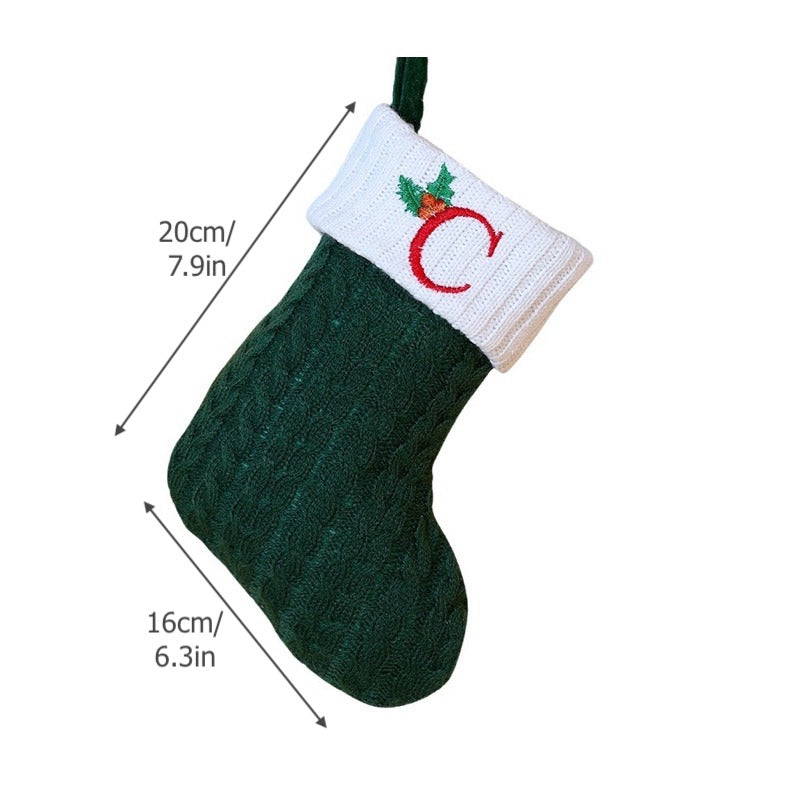 Knitted Stripe Christmas Stockings 26 Letters Embroidery Socks Decorations Gift Bag Xmas Tree Hanging Ornaments