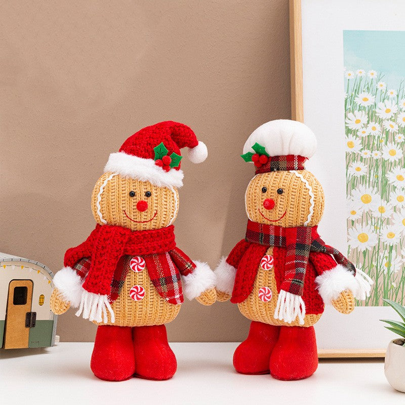 Cute Ginger Man Doll Ornaments Christmas Decorations Knitted Chef Gingerbread Man for Xmas Hotel Home Decor Shop Window Displays