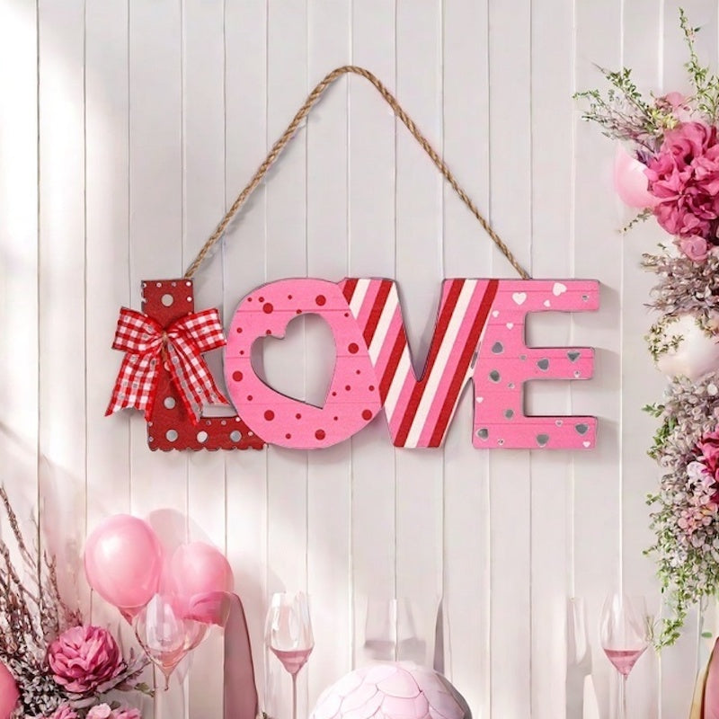 Love Wooden Hanging Ornament Charming Decor for Wall, Front Door, Valentine's Day, Wedding, Holiday Home Decorations DIY Wreath Accessories