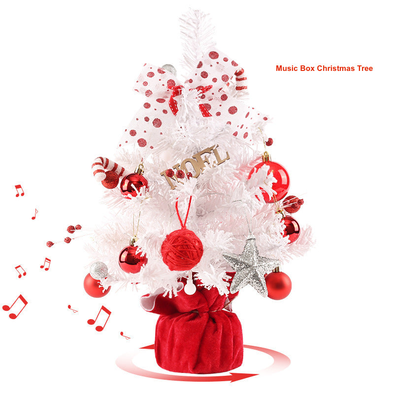 Mini Christmas Tree Tabletop Rotating Music Box Xmas Tree Christmas Decoration Red White Ornaments 50cm 20in