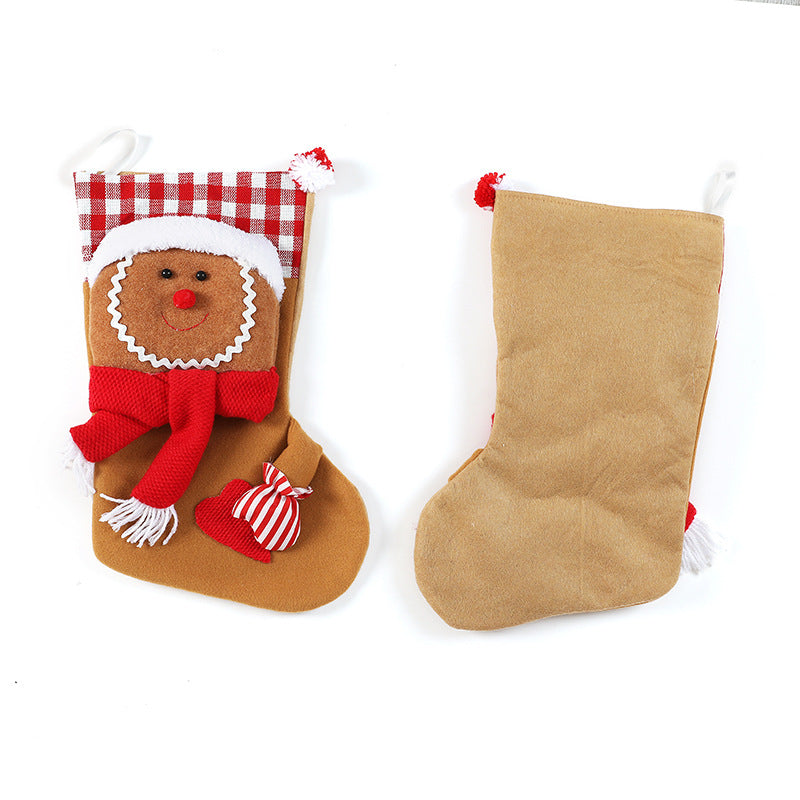 Christmas Stocking Gingerman Gift Bag Red White Plaid Gingerbread Man Candy Bag Strip Hanging Ornaments Xmas Tree Pendants Decorations Home Holiday Party Decor