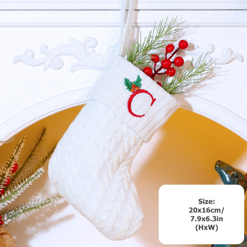 Knitted Stripe Christmas Stockings 26 Letters Embroidery Socks Decorations Gift Bag Xmas Tree Hanging Ornaments