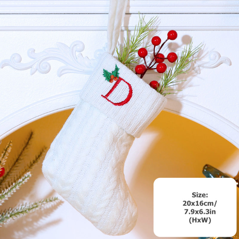 Knitted Stripe Christmas Stockings 26 Letters Embroidery Socks Decorations Gift Bag Xmas Tree Hanging Ornaments
