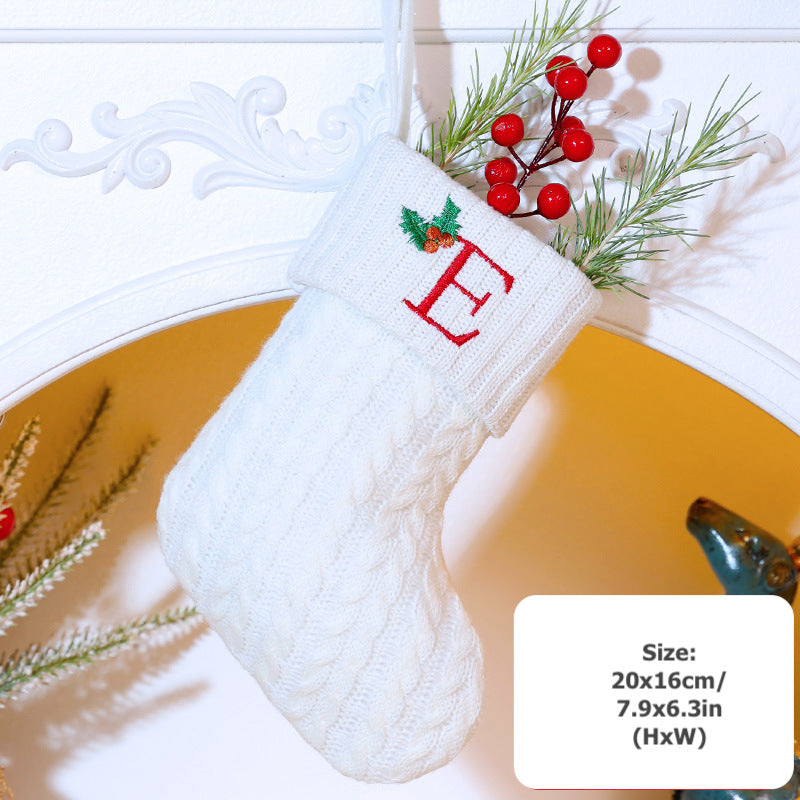 Knitted Stripe Christmas Stockings 26 Letters Embroidery Socks Decorations Gift Bag Xmas Tree Hanging Ornaments