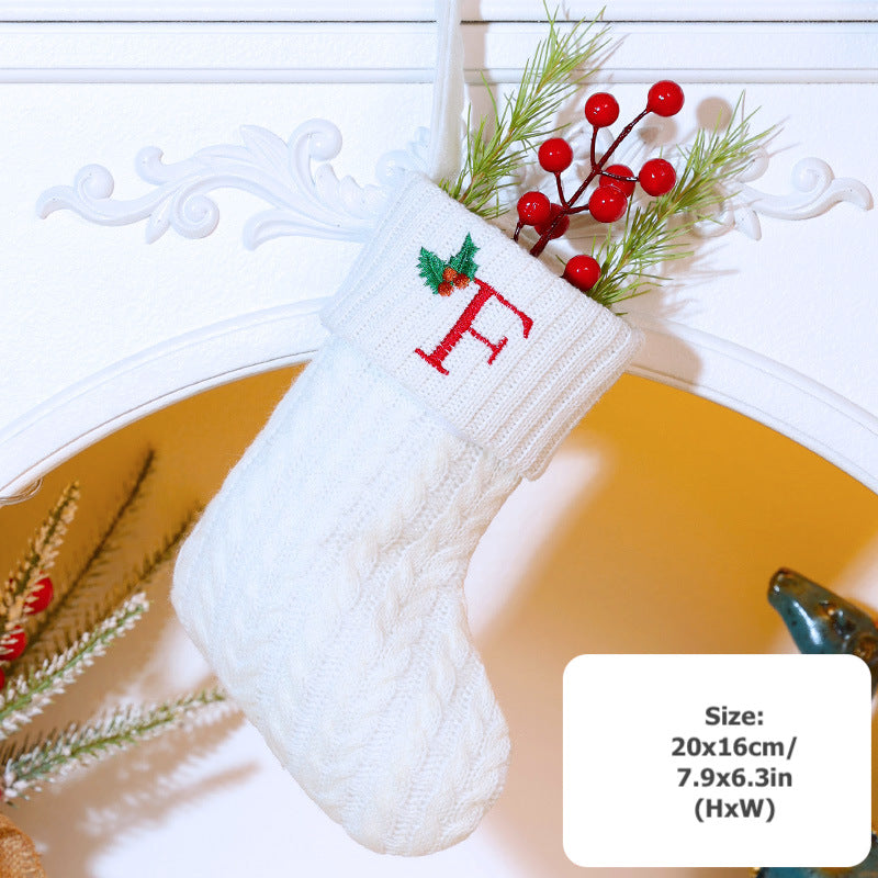 Knitted Stripe Christmas Stockings 26 Letters Embroidery Socks Decorations Gift Bag Xmas Tree Hanging Ornaments