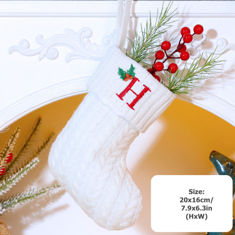 Knitted Stripe Christmas Stockings 26 Letters Embroidery Socks Decorations Gift Bag Xmas Tree Hanging Ornaments