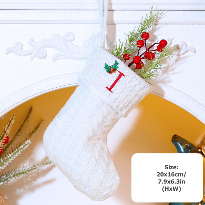 Knitted Stripe Christmas Stockings 26 Letters Embroidery Socks Decorations Gift Bag Xmas Tree Hanging Ornaments