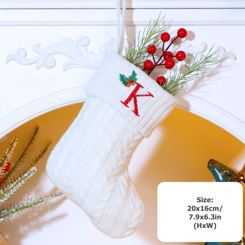 Knitted Stripe Christmas Stockings 26 Letters Embroidery Socks Decorations Gift Bag Xmas Tree Hanging Ornaments