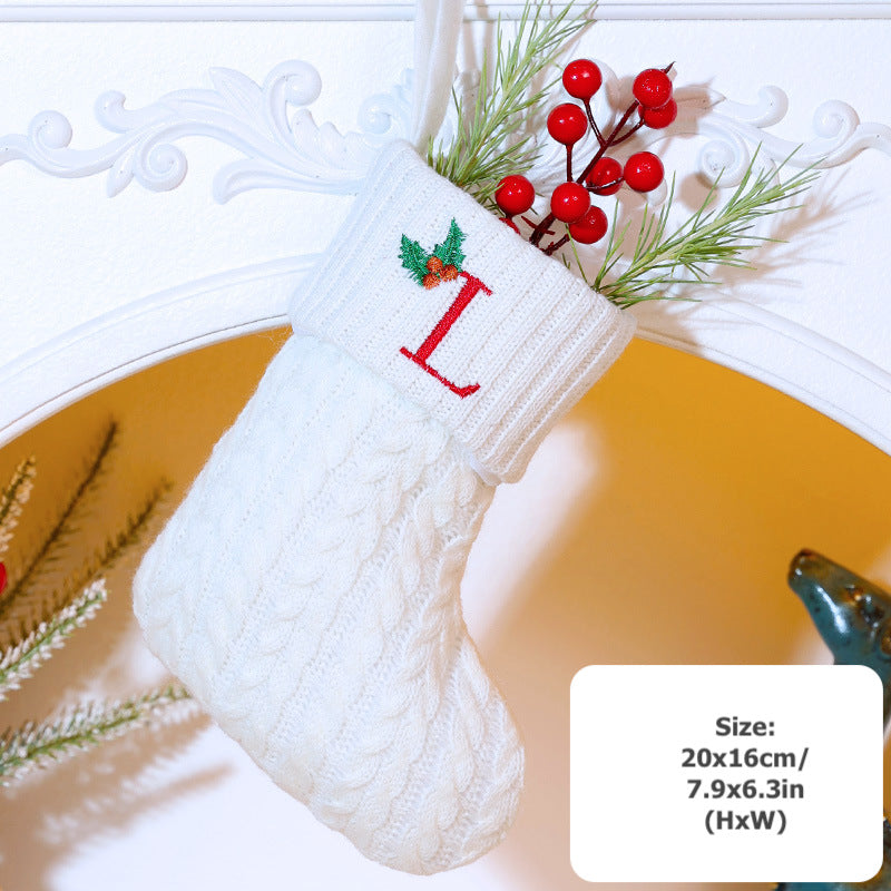 Knitted Stripe Christmas Stockings 26 Letters Embroidery Socks Decorations Gift Bag Xmas Tree Hanging Ornaments
