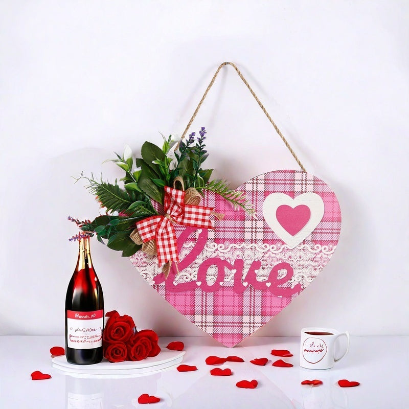 Heart-shaped Wooden Sign for Home Decor Front Door Hanging Ornament Valentine's Day, Wedding, Engagement Anniversary Decorations