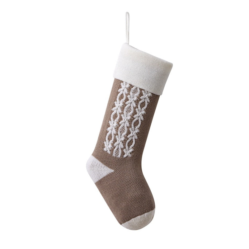 Retro Applique Christmas Stocking Knitted Gift Bag Xmas Tree Pendant Fireplace Hanging Ornament Candy Bag Holiday Home Decor