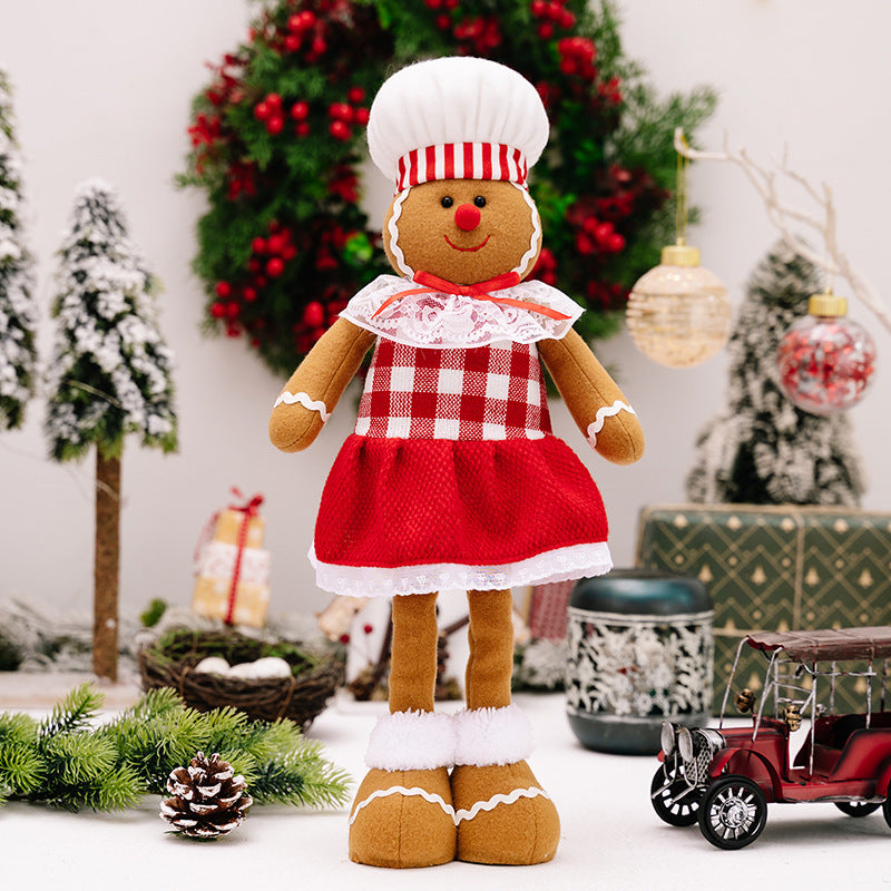 Striped Overalls Ginger Man Ornaments Red White Plaid Chef Hat Telescope Gingerbread Man Doll Gifts Home Window Decoration