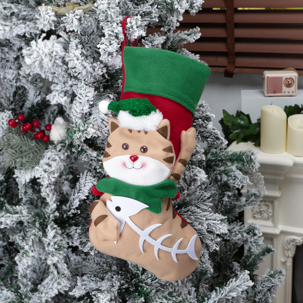 3D Cartoon Christmas Stocking Dog and Cat Large Gift Bag Xmas Tree Hanging Ornaments 18"
