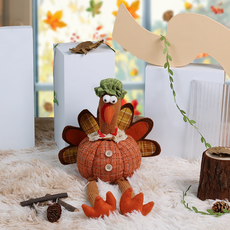 Thanksgiving Decorations Long Legs Turkey Doll Ornaments Fall Harvest Festival Home Party Decor Window Decorative Craft Gifts