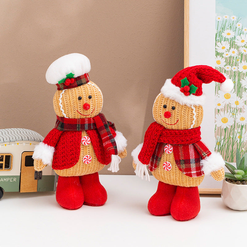 Cute Ginger Man Doll Ornaments Christmas Decorations Knitted Chef Gingerbread Man for Xmas Hotel Home Decor Shop Window Displays