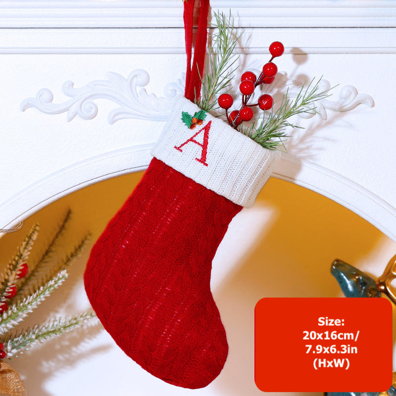 Knitted Stripe Christmas Stockings 26 Letters Embroidery Socks Decorations Gift Bag Xmas Tree Hanging Ornaments
