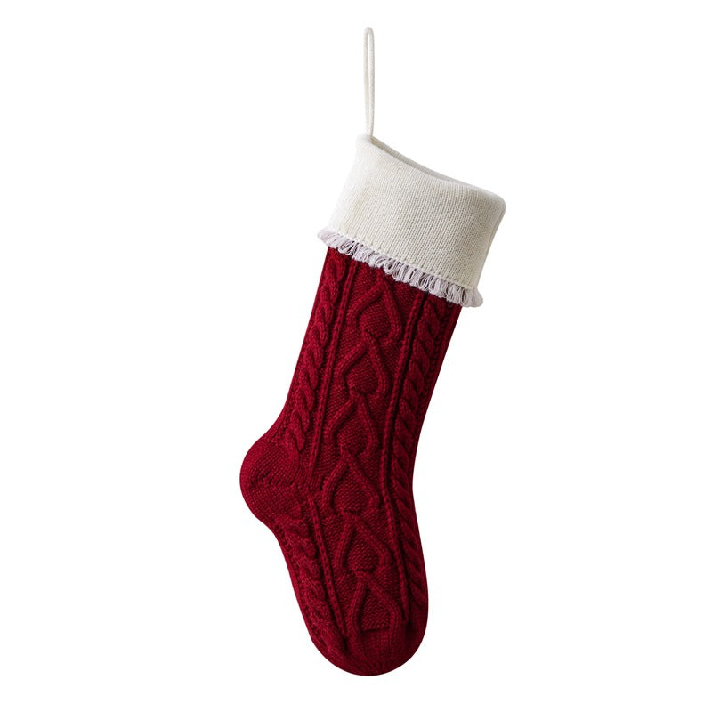 Heart Tassel Christmas Stocking Knitted Socks Large Gift Bag Xmas Party Decorations Hanging Ornament Candy Bag 18"
