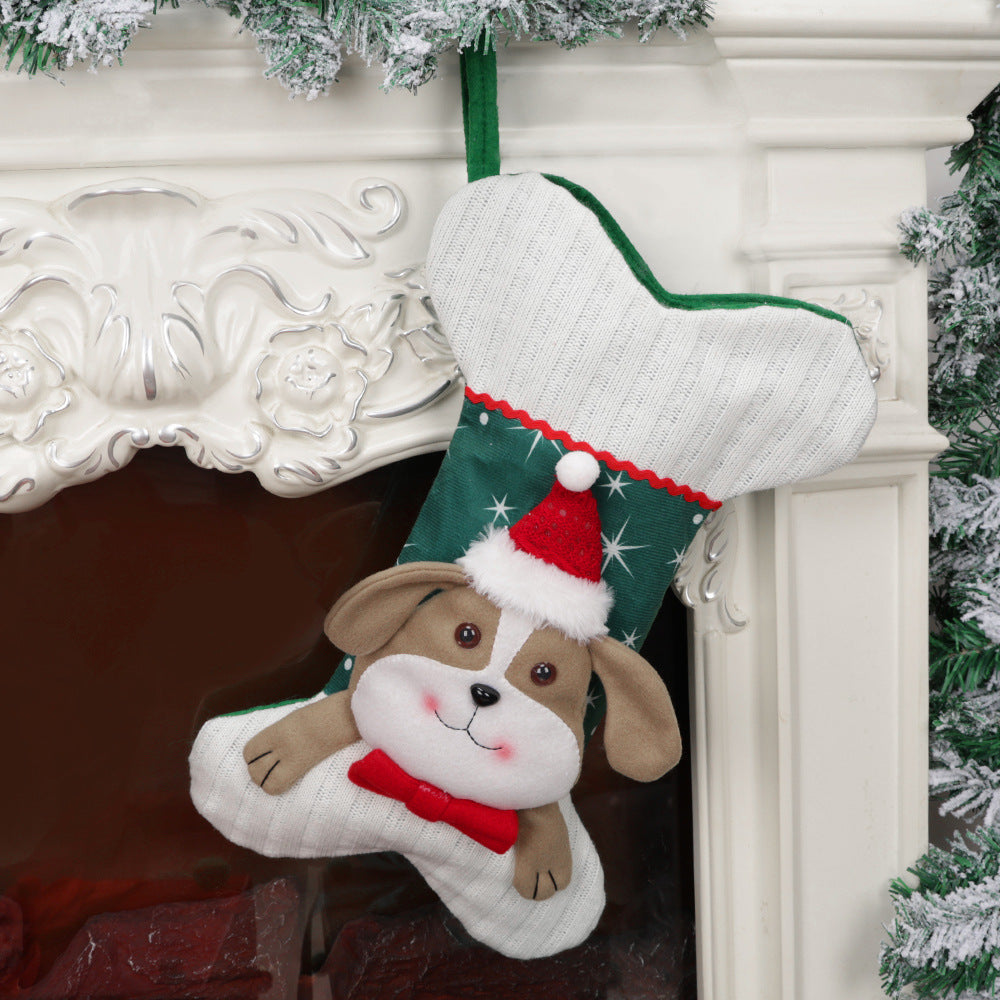 Christmas Stocking Decorations Cartoon Cat Dog Bone Socks Xmas Tree Hanging Ornament Gift Bag Fireplace Holiday Home Decor