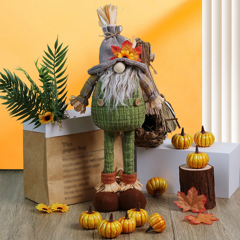 Maple Sunflower Gnome Thanksgiving Decorations Telescope Dwarf Fall Harvest Festival Doll Ornaments Home Decor Shop Window Displays Autumn Gift