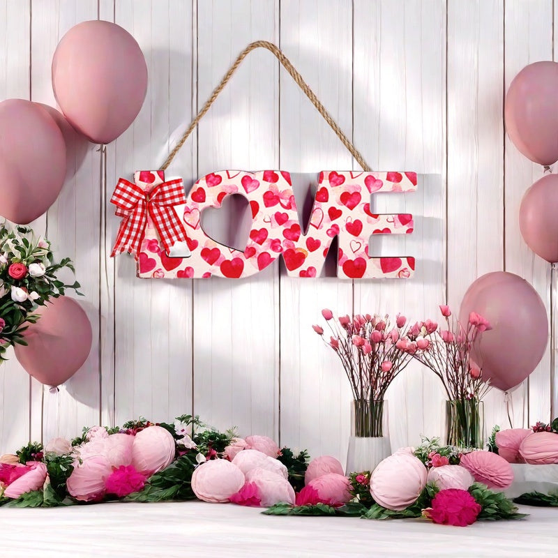 Love Wooden Hanging Ornament Charming Decor for Wall, Front Door, Valentine's Day, Wedding, Holiday Home Decorations DIY Wreath Accessories