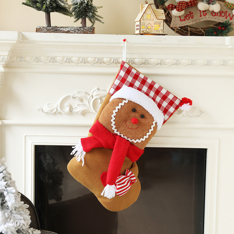 Christmas Stocking Gingerman Gift Bag Red White Plaid Gingerbread Man Candy Bag Strip Hanging Ornaments Xmas Tree Pendants Decorations Home Holiday Party Decor