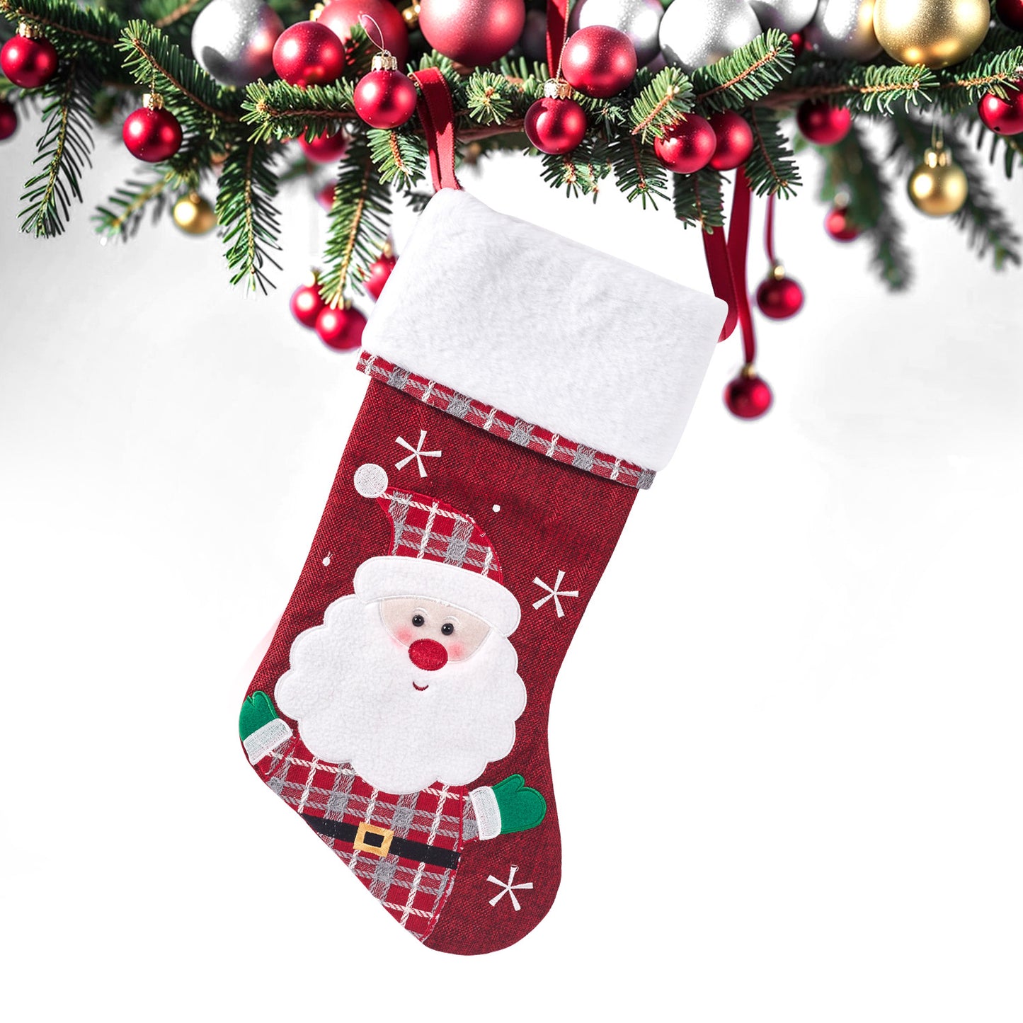 Embroider Christmas Stocking Xmas Tree Fireplace Hanging Ornaments Large Gift Bag Wreath Door Decorations