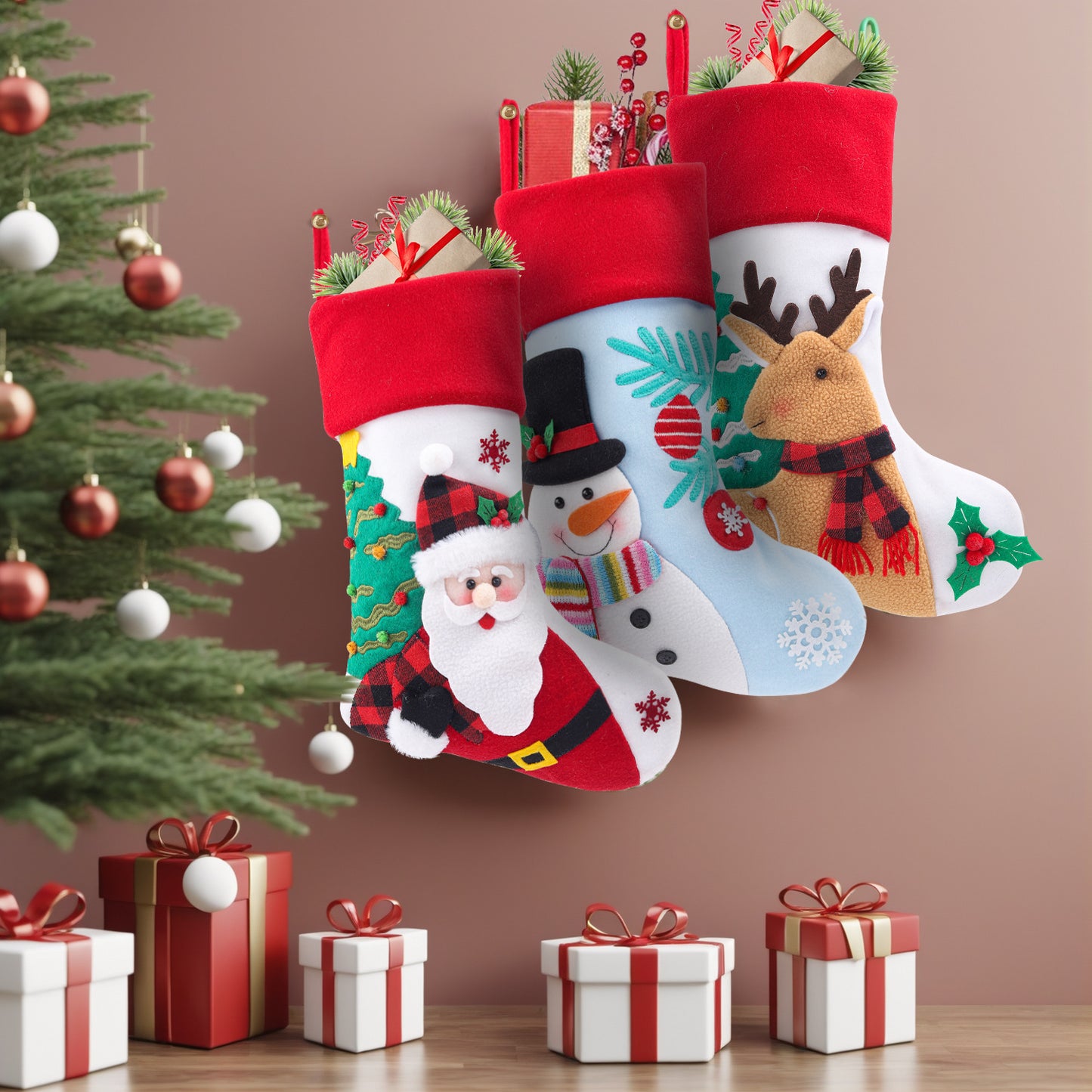 Cartoon Christmas Stocking Santa Clause Gift Bag Snowman Hanging Ornament Xmas Tree Pendant Decorations