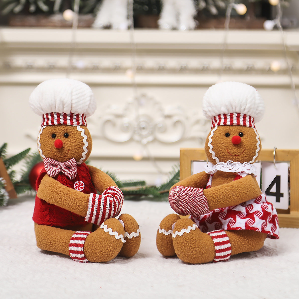 Christmas Decorations Cartoon Couple Gingerbread Man Wine Bottle Cover Hug Gingerman Doll Ornament Curtain Buckle Xmas Room Decor