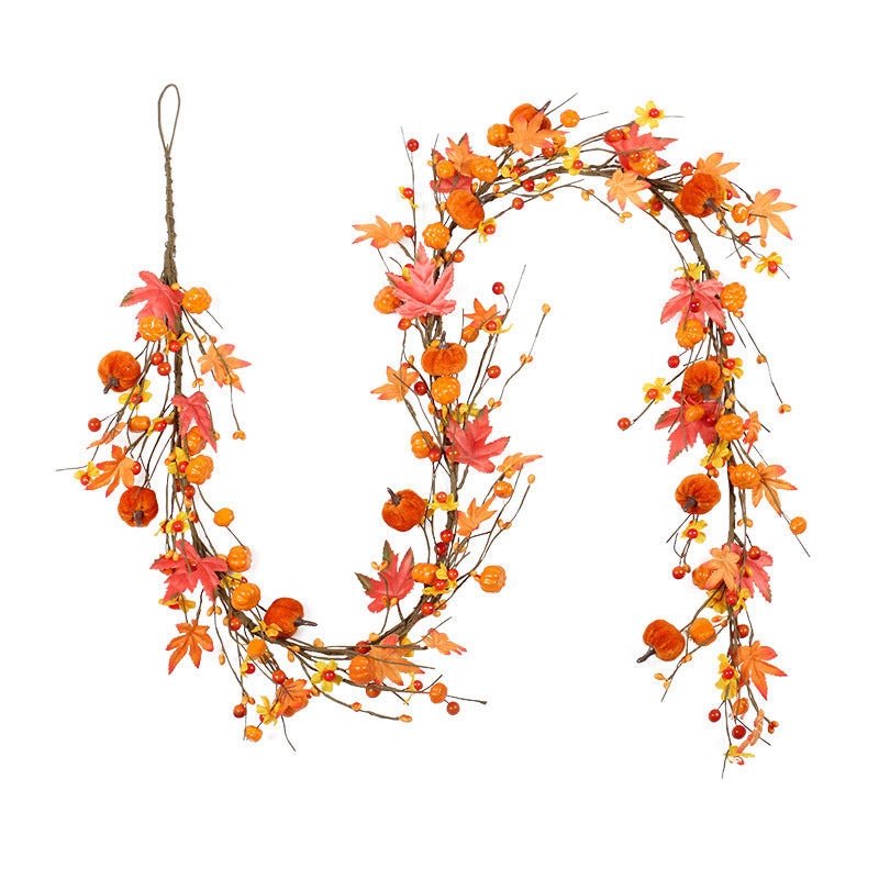 Thanksgiving Decorations Artificial Flower 180cm 5.9ft Halloween Pumpkin Maple Rattan Ornaments Garland Harvest Festival Decoration Holiday Party Decoration Home Decor Door Hanging