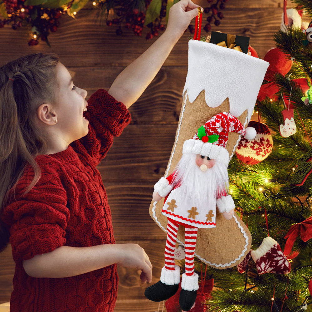 18inch Christmas Stocking Santa Gingerbread Man Heart Gift Bag Xmas Tree Hanging Ornaments Large Doll Candy Bag Decorations