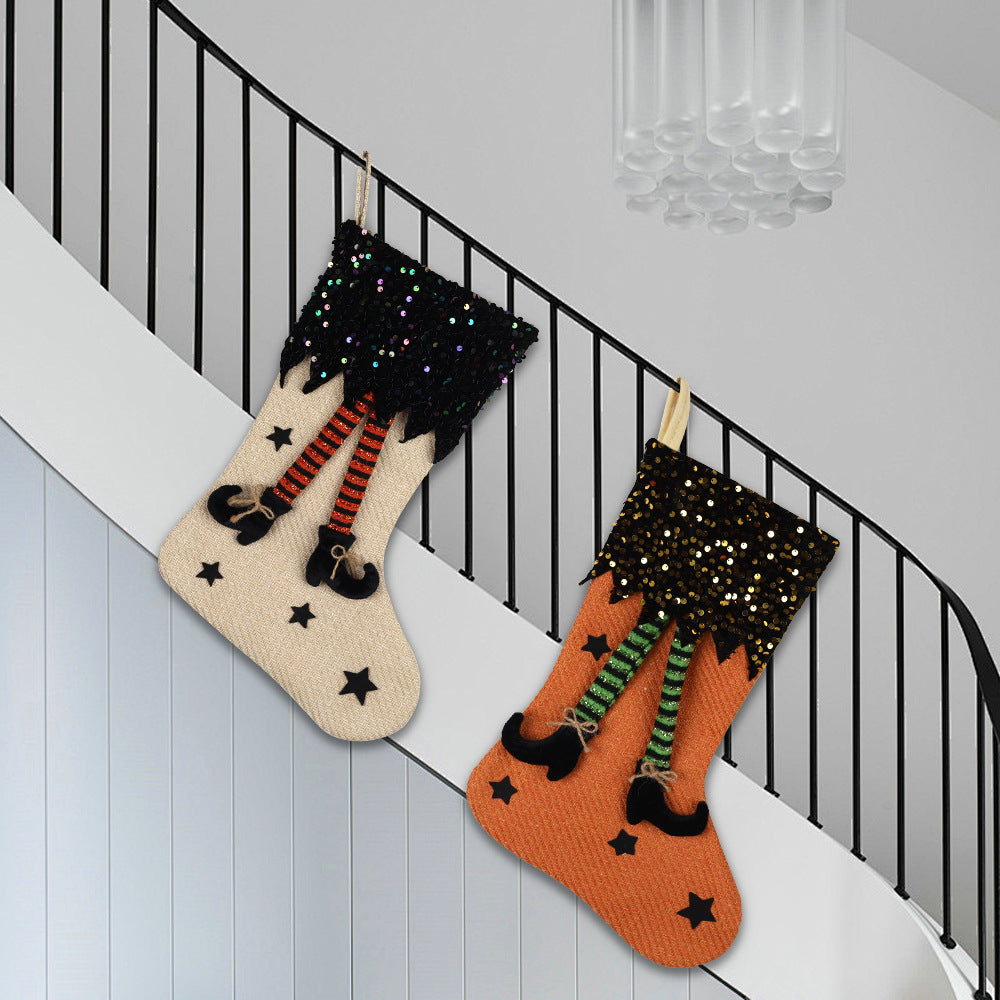 Halloween Decorations Sequin Long Leg Stocking Large Gift Bag Hanging Ornaments for Party Home Decor