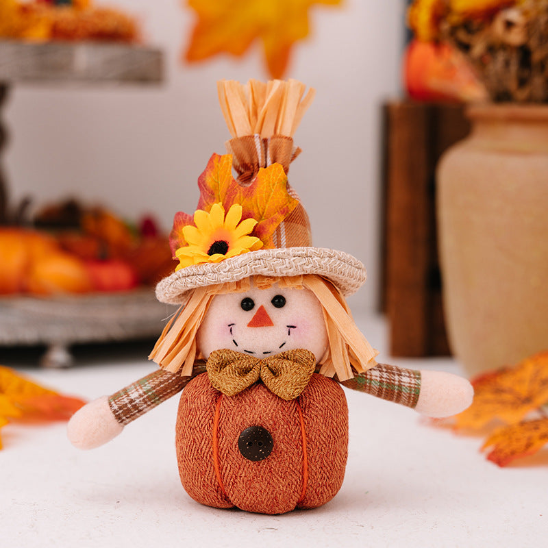 2PCS Cute Pumpkin Strawman Doll for Thanksgiving Decorations Sunflower Maple Hangings Tabletop Ornaments Fall Home Decor Harvest Festival Pendants Gifts