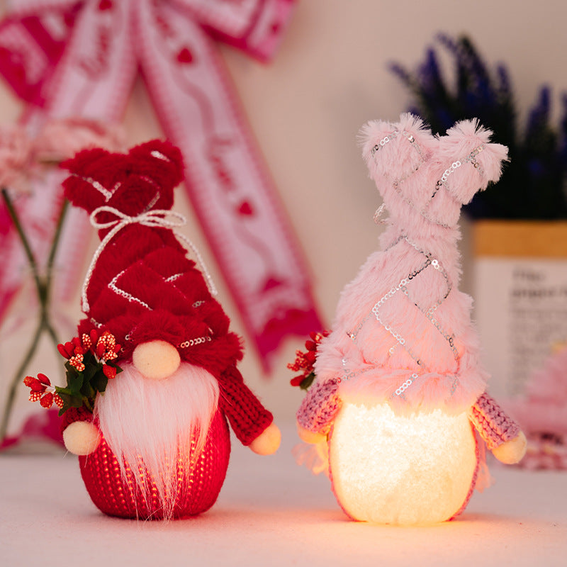 LED Heart Doll for Valentine‘s Day Decorations Sequin Plush Couple Dolls Ornaments Mother's Day