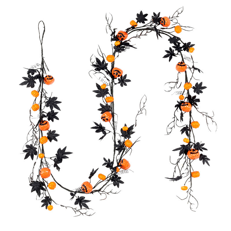 Halloween Decorations 1.8m 5.9ft Black Maple Rattan Pumpkin Garland Home Party Hanging Door Ornaments Holiday Party Decoration