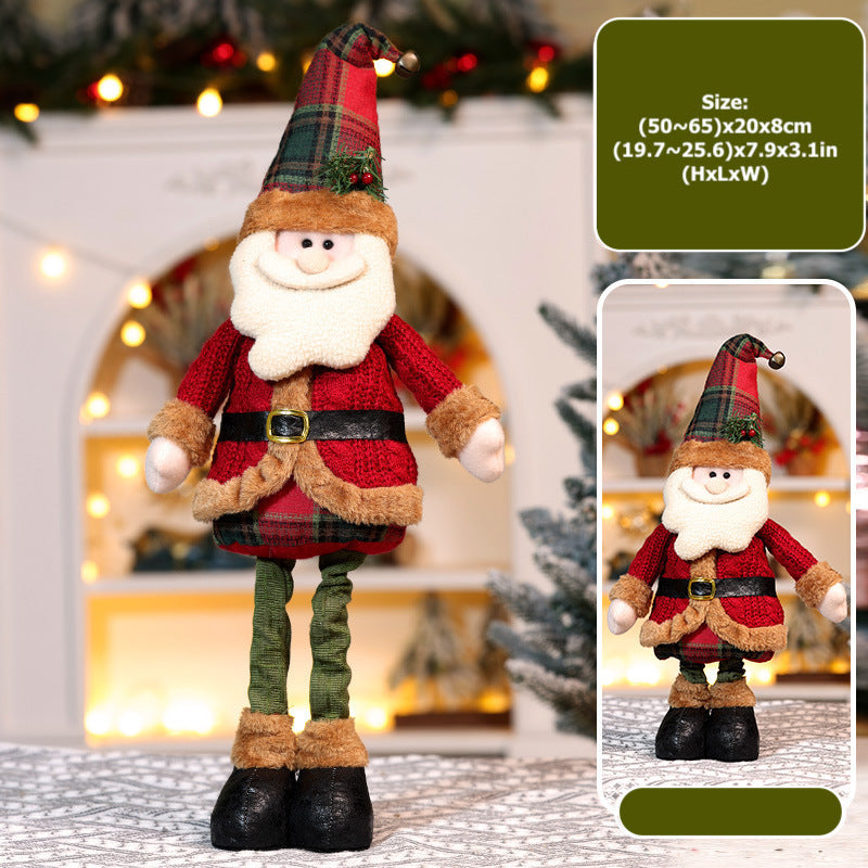 Christmas Retro Plaid Plush Doll Knitted Telescope Santa Snowman Ornaments Holiday Gift Window Home Decor