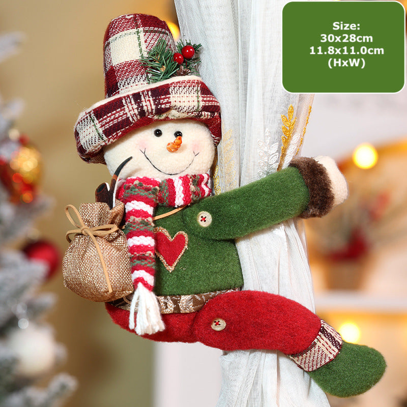 Christmas Retro Plaid Curtain Buckle Decorations Xmas Snowman Doll Curtain Tieback Festival Home Decor