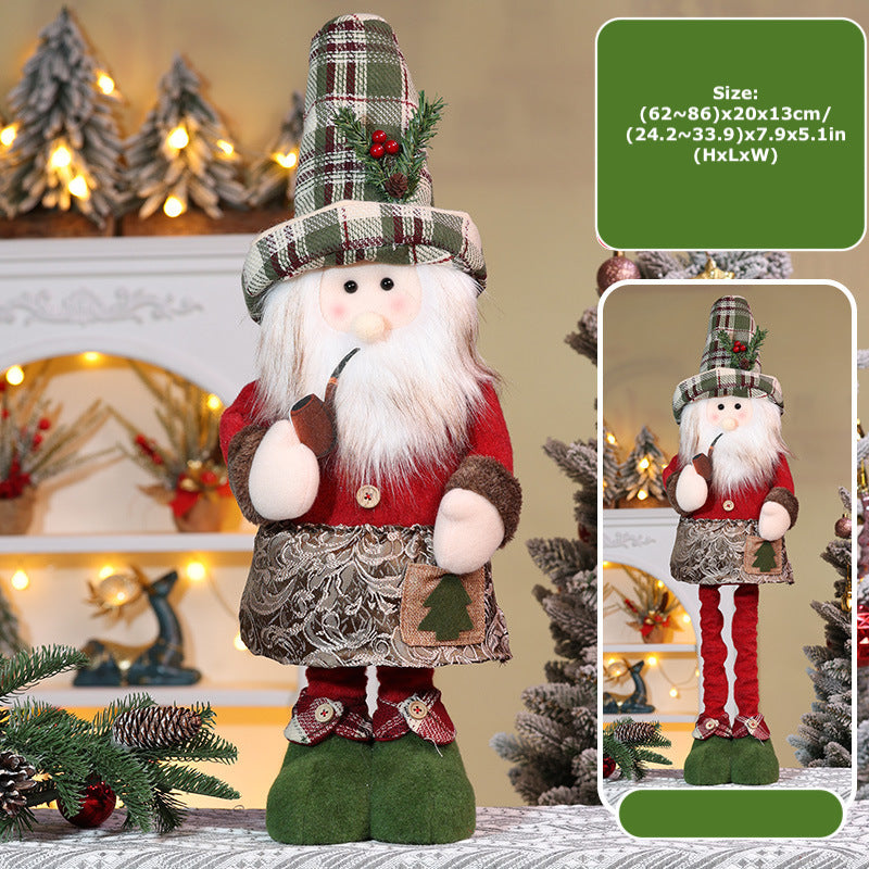 Christmas Telescope Doll Ornaments Retro Plaid Santa Decorations Snowman Deer Window Display Xmas Home Decor