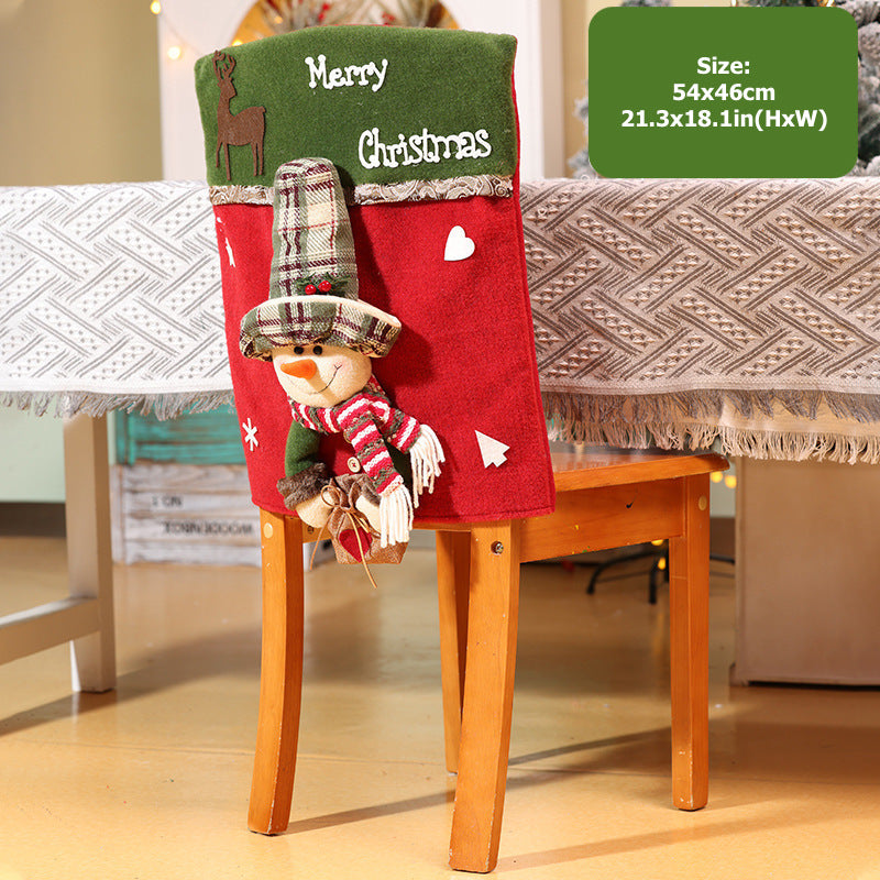 Christmas Decoration Retro Plaid Santa Chair Cover Snowman Doll Seat Cover Ornaments Holiday Hotel Home Decr
