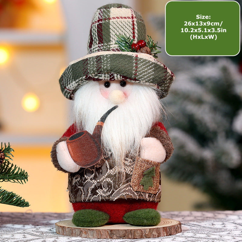 Christmas Decorations Retro Plaid Snowman Ornaments Standing Santa Doll Xmas Home Decor Kids Gift