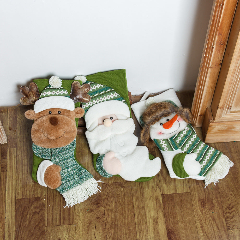 Christmas Decorations Candy Bag Green Knitted Christmas Stockings Gift Bag
