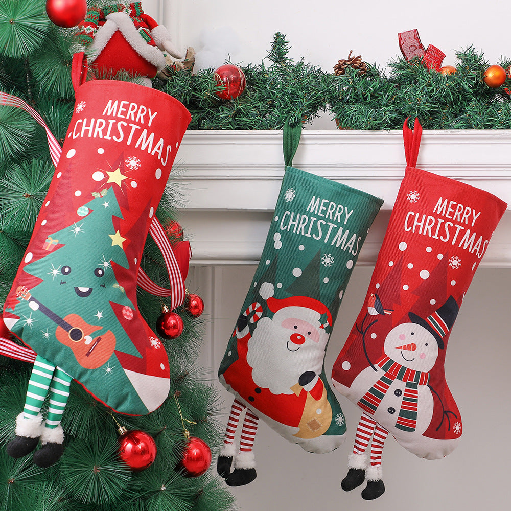 Christmas Stocking Cartoon Printing Gift Bag Santa Showman Xmas Tree Hanging Ornaments