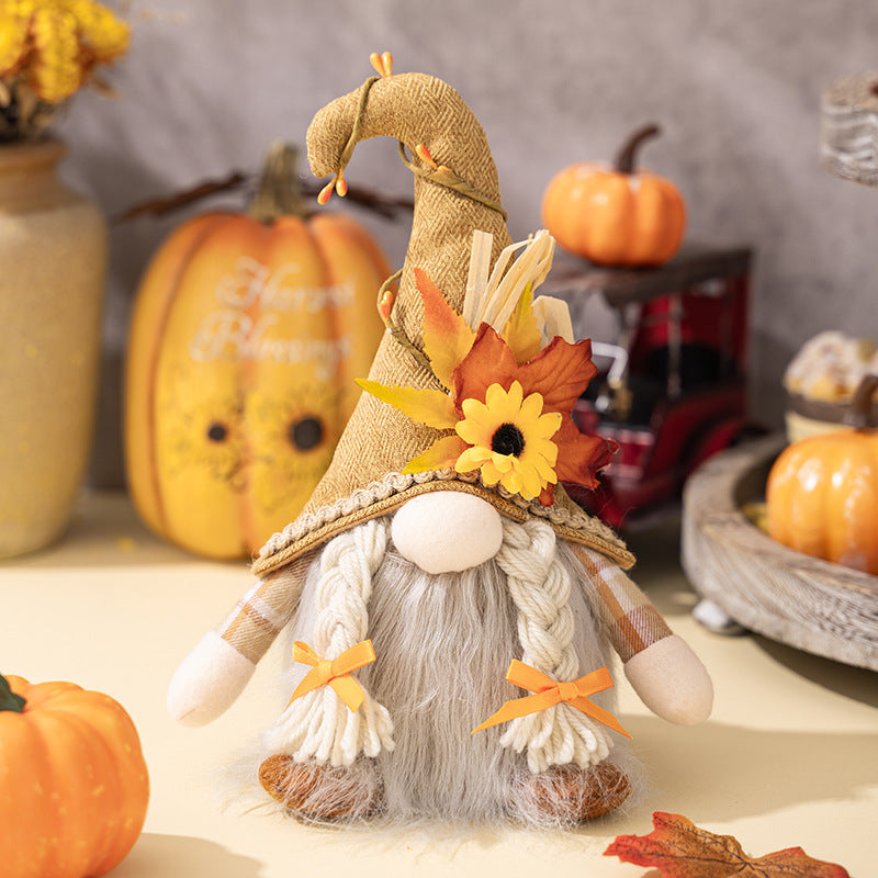 LED Maple Gnome Ornaments Thanksgiving Decorations Dwarf Doll for Harvest Festival Gifts Fall Home Decor Tabletop Candy Tray Decoration