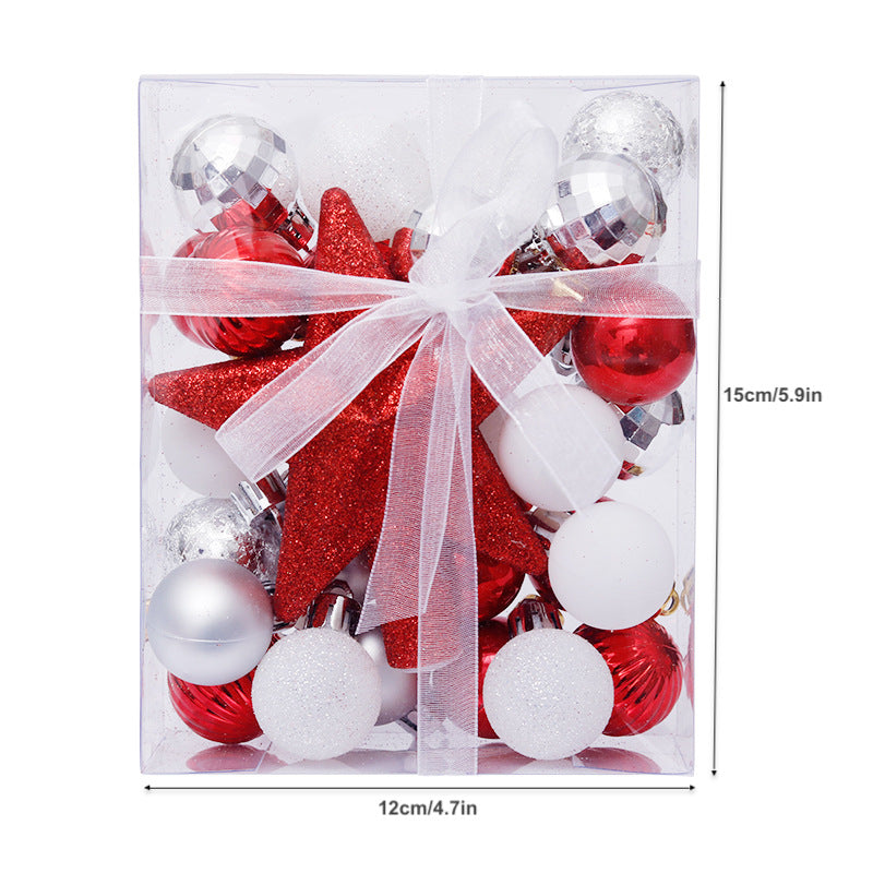 30PCS Christmas Ball Decorations 3cm/1.2in Mini Glitter Baubles with Tree Topper Hanging Ornaments for Table Christmas Tree Party Decor Wedding Holiday Decoration Gifts