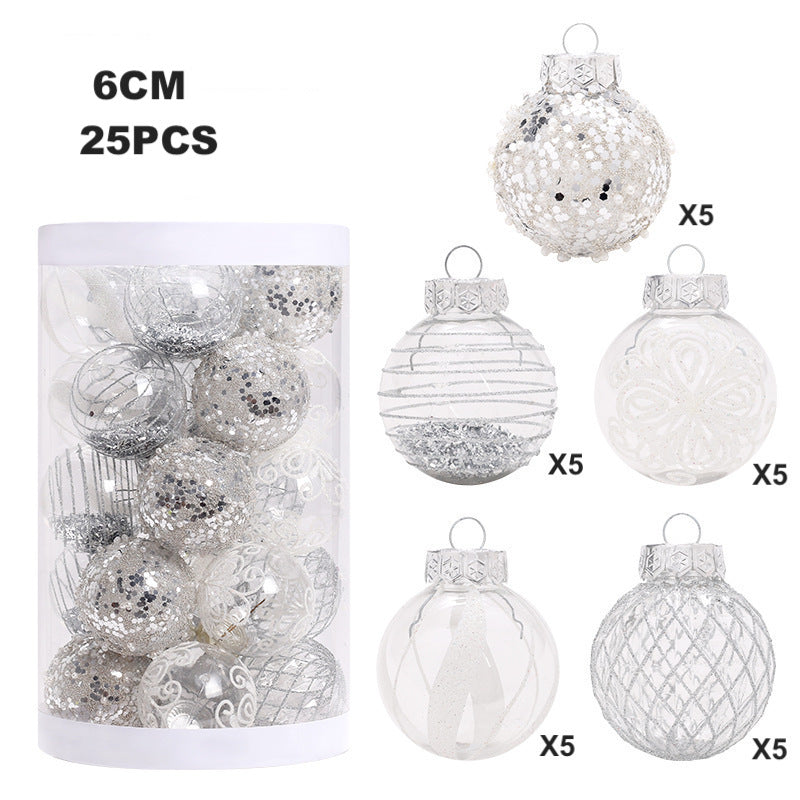 25PCS Christmas Balls Set Festive Hanging Ornament Christmas Tree Decoration Silver Baubles Party Wedding Decor