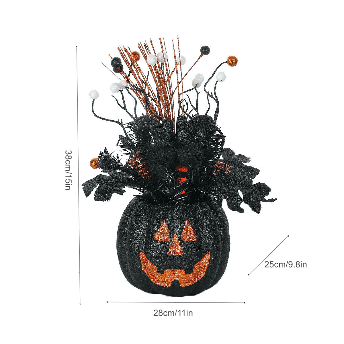 Halloween Decorations Black Pumpkin Flowerpot Ornaments Sacred Pumpkin Berries Branch Party Spooky Atmosphere Decoration Props